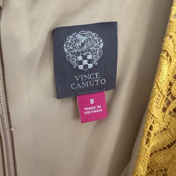 Vince Camuto Lace Fit & Flare Mini Dress Womens‎ Size 8 Mustard Yellow Party Fun - Picture 3 of 13